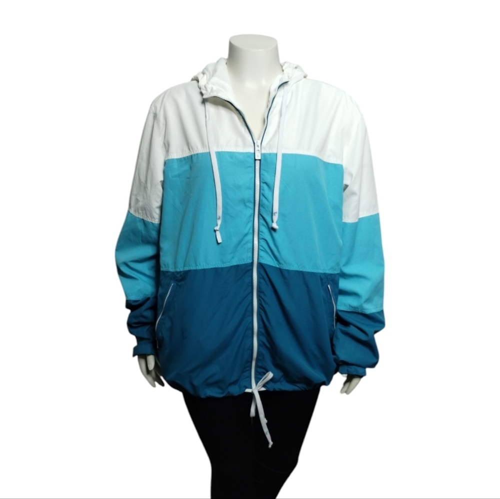 VURT Men's XL Windbreaker‎ Hoodie Jacket Color Block Beachy Nautical Raincoat